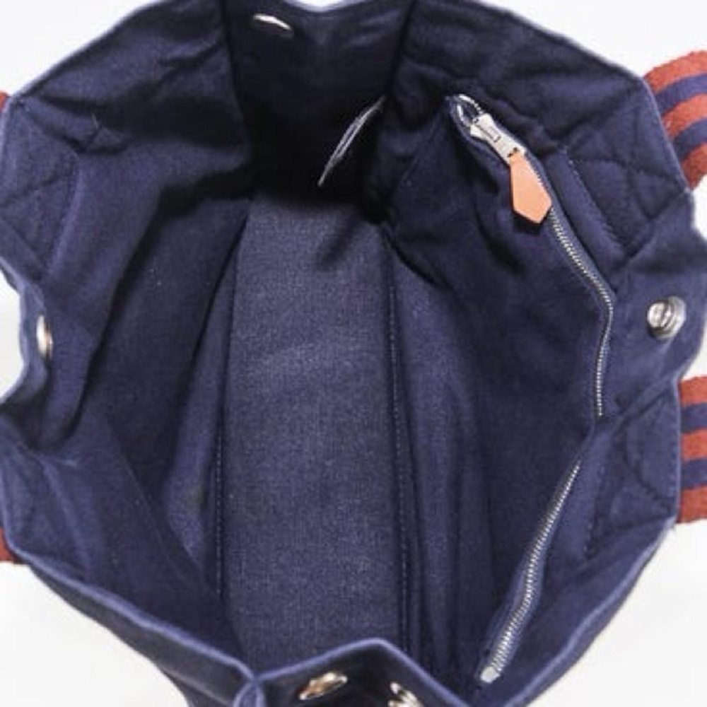 HERMES HERMES Canvas Fourre Tout PM Tote Bag in Navy Blue & Brownish-Red - Picture 15 of 15